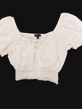 Ambiance Cream Smocked Cropped Peasant Top